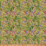 Picture of Fabric Whimsical Flowers Leaves Olive