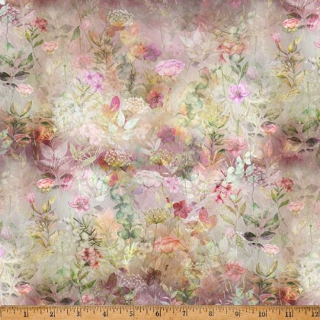 Picture of Fabric Stems with Flowers and leaves Dusty Blue